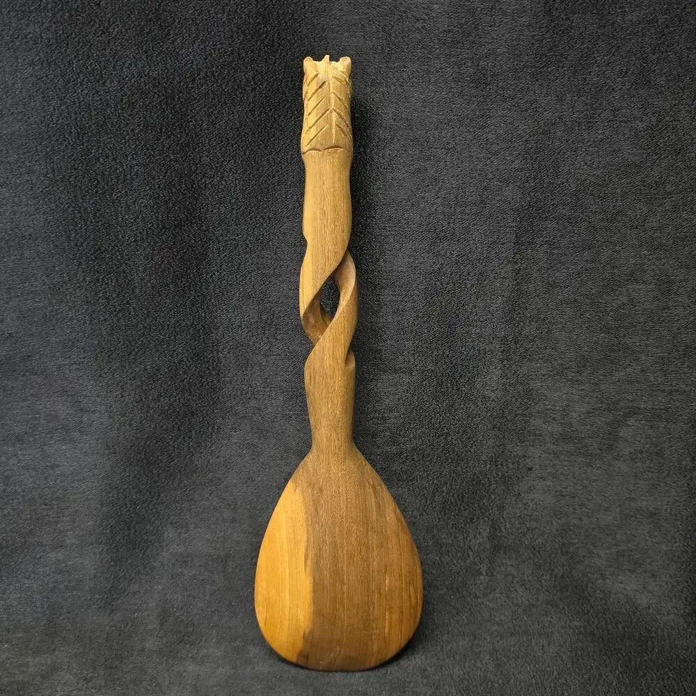Vintage African Hand Carved Cheeta Large Wooden Spoon